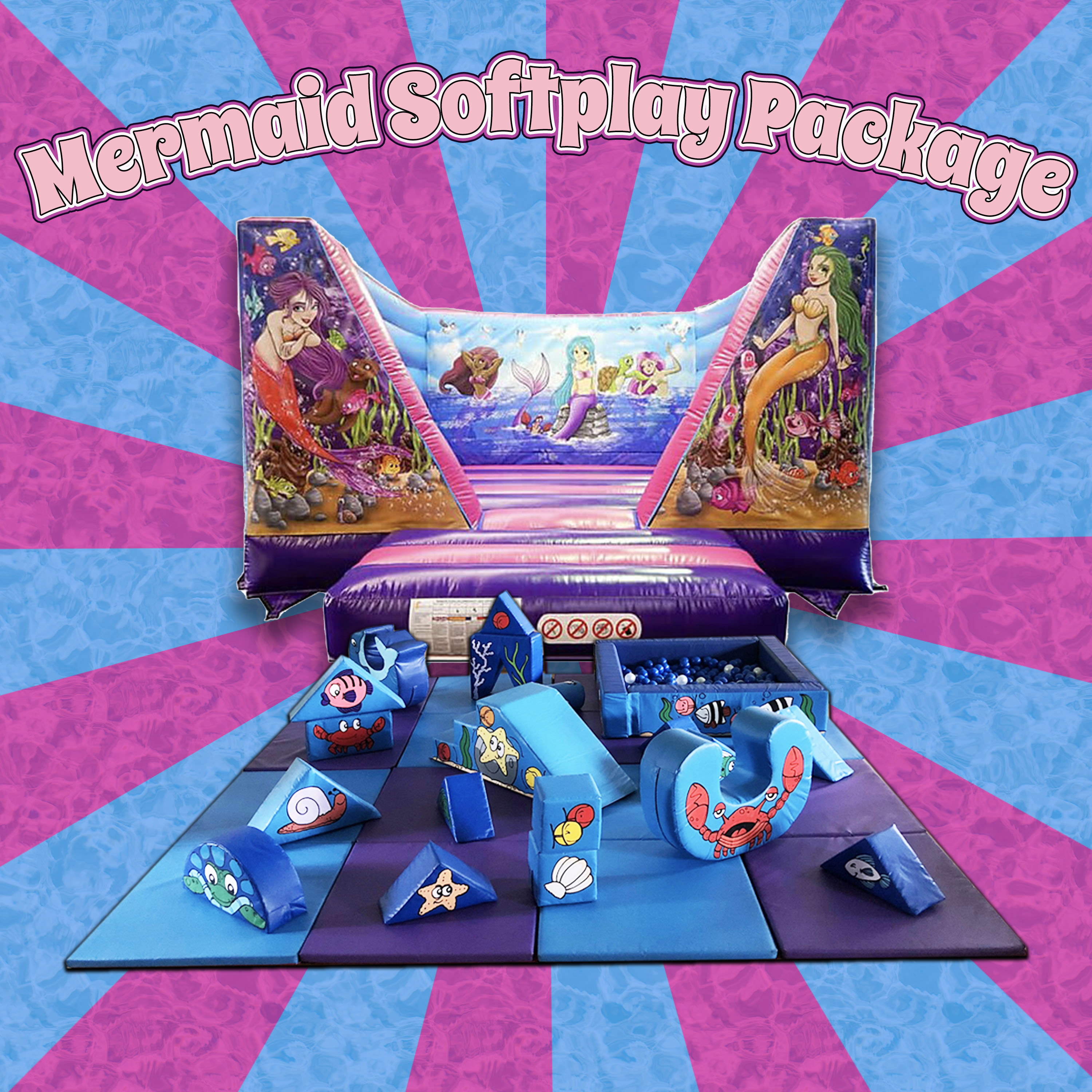 Mermaid bouncy castle and softplay package