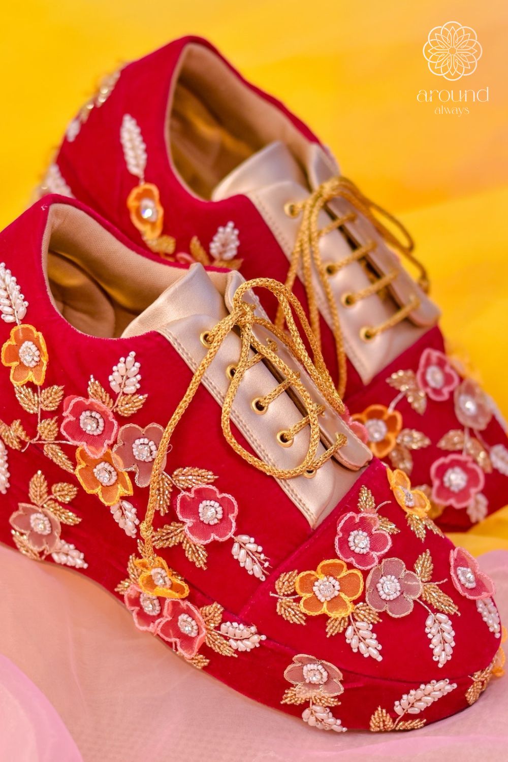 Red Floral Bridal Shoes for Brides