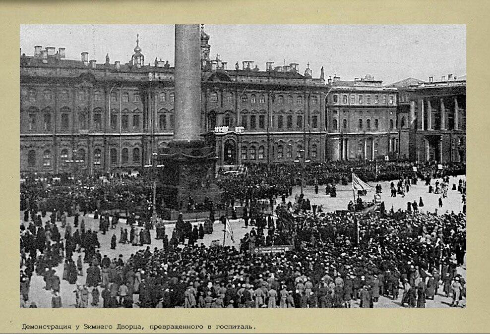 Демонстрация у Зимнего дворца, превращенного в госпиталь
